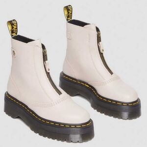 Dr. Martens Jetta Zipped Leather Platform Boots Womens Size 10 Taupe Beige